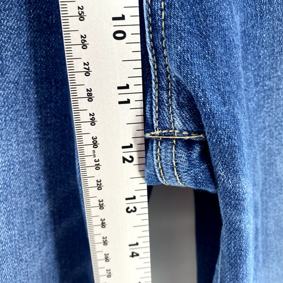 Kancan High Rise Flare Jeans Raw Hem Womens Sz 11/29 Blue Denim Front‎ Seam Boho - Picture 7 of 12